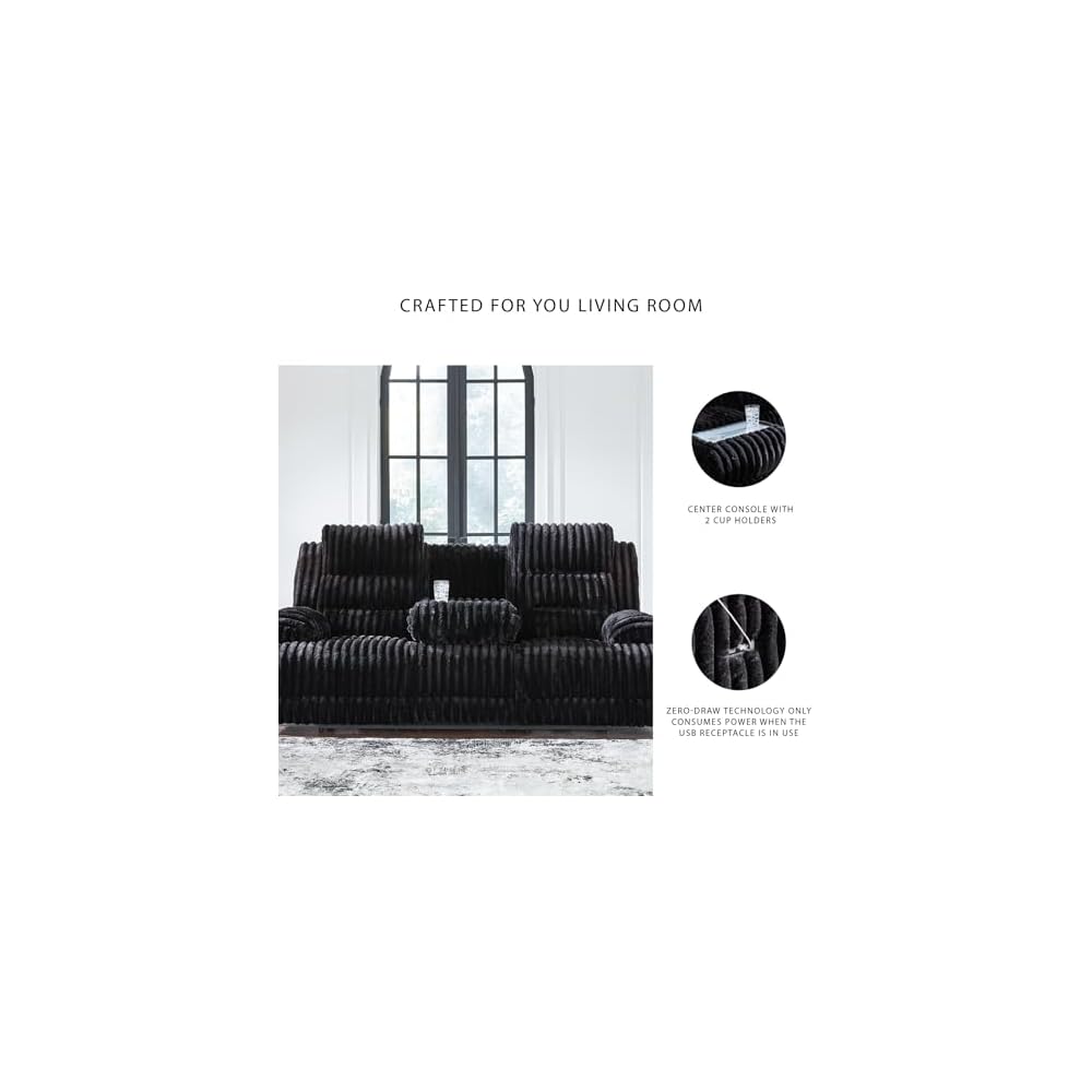 Signature Design by Ashley Power Reclining Sofa, Drop Down Table, Higgesbee