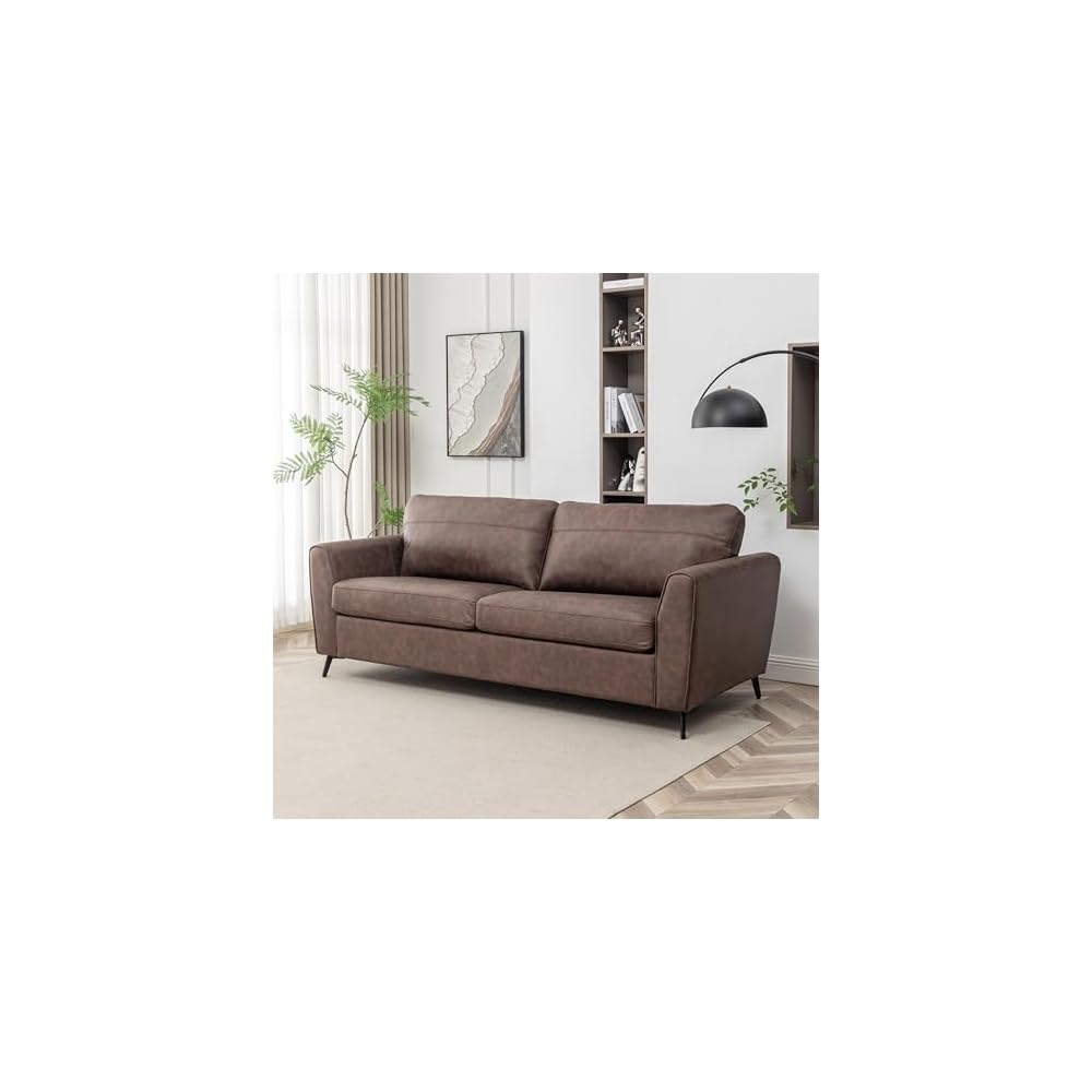 Luna Faux Leather Pull Out Couch Bed with Queen Size Memory Foam Mattress, Convertible Sofa for Living Room, Modern Foldable Sleeper Furniture for Apartments, Guest Rooms or Offices, Brown