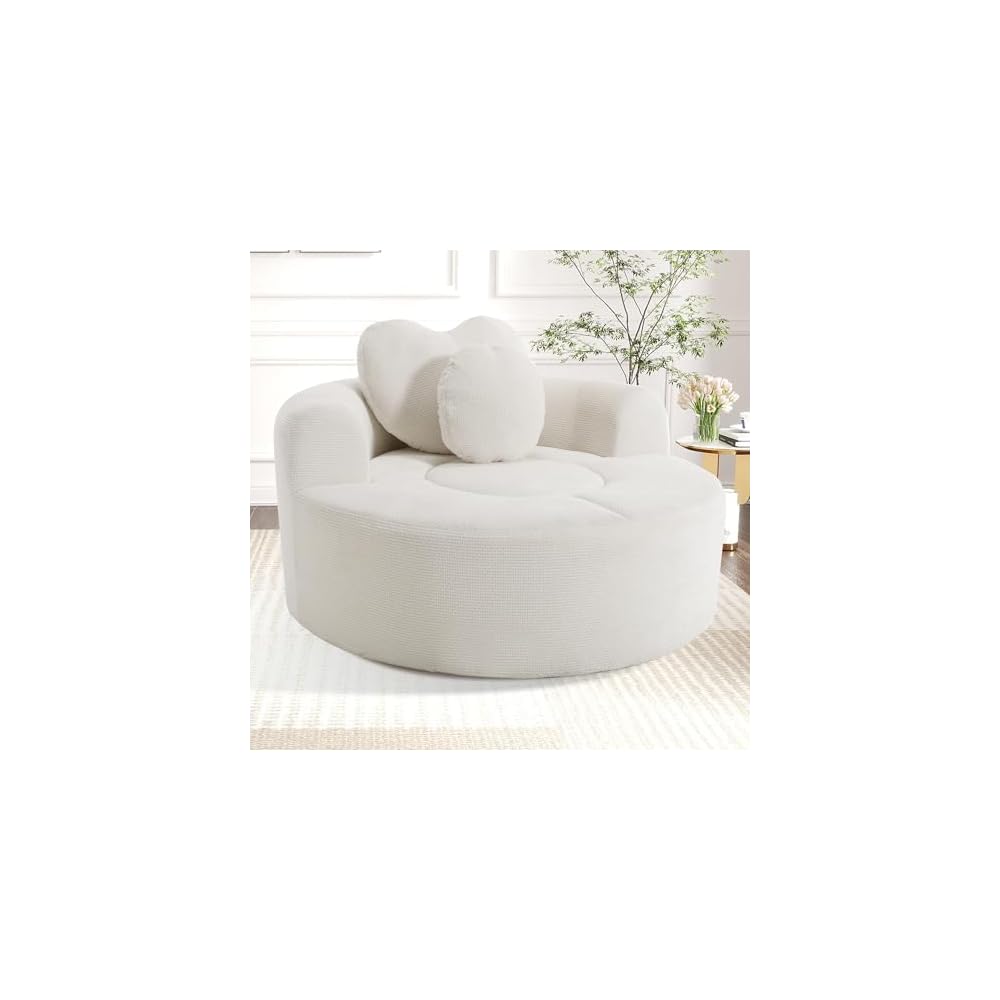 Round Sofa Bed Memory Foam Cloud Couch Convertible Sectional Sofa with 3 Pillows No Assembly Required Waffle Fabric Lounge Couch for Living Room Apartment Bedroom Office, Beige