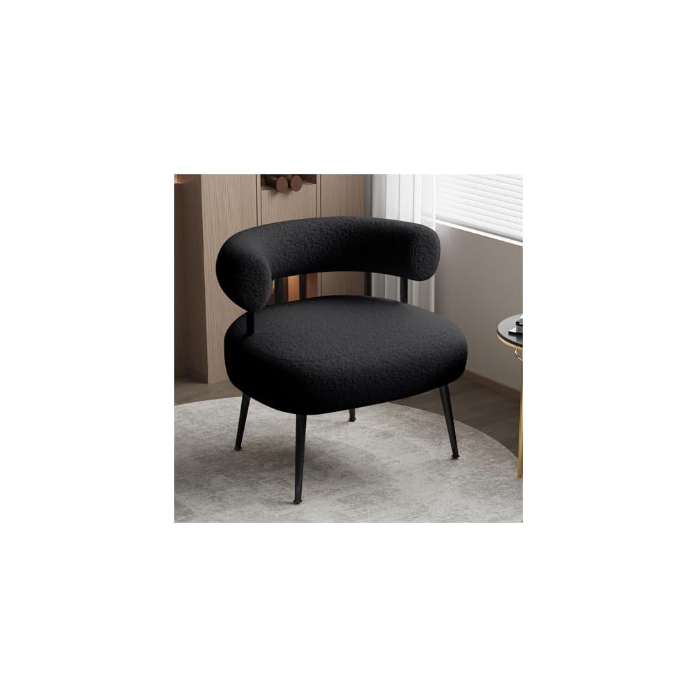 Mid Century Sherpa Boucle Accent Chair, Round Upholstered Barrel Arm Chair for Small Spaces, Fluffy Side Corner Sofa Chair for Living Room, Bedroom, Vanity, Office, Reading Nook