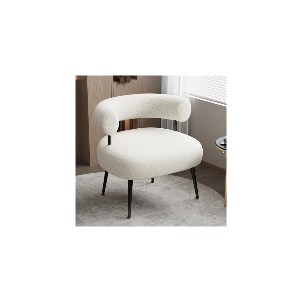 Mid Century Sherpa Boucle Accent Chair, Round Upholstered Barrel Arm Chair for Small Spaces, Fluffy Side Corner Sofa Chair for Living Room, Bedroom, Vanity, Office, Reading Nook