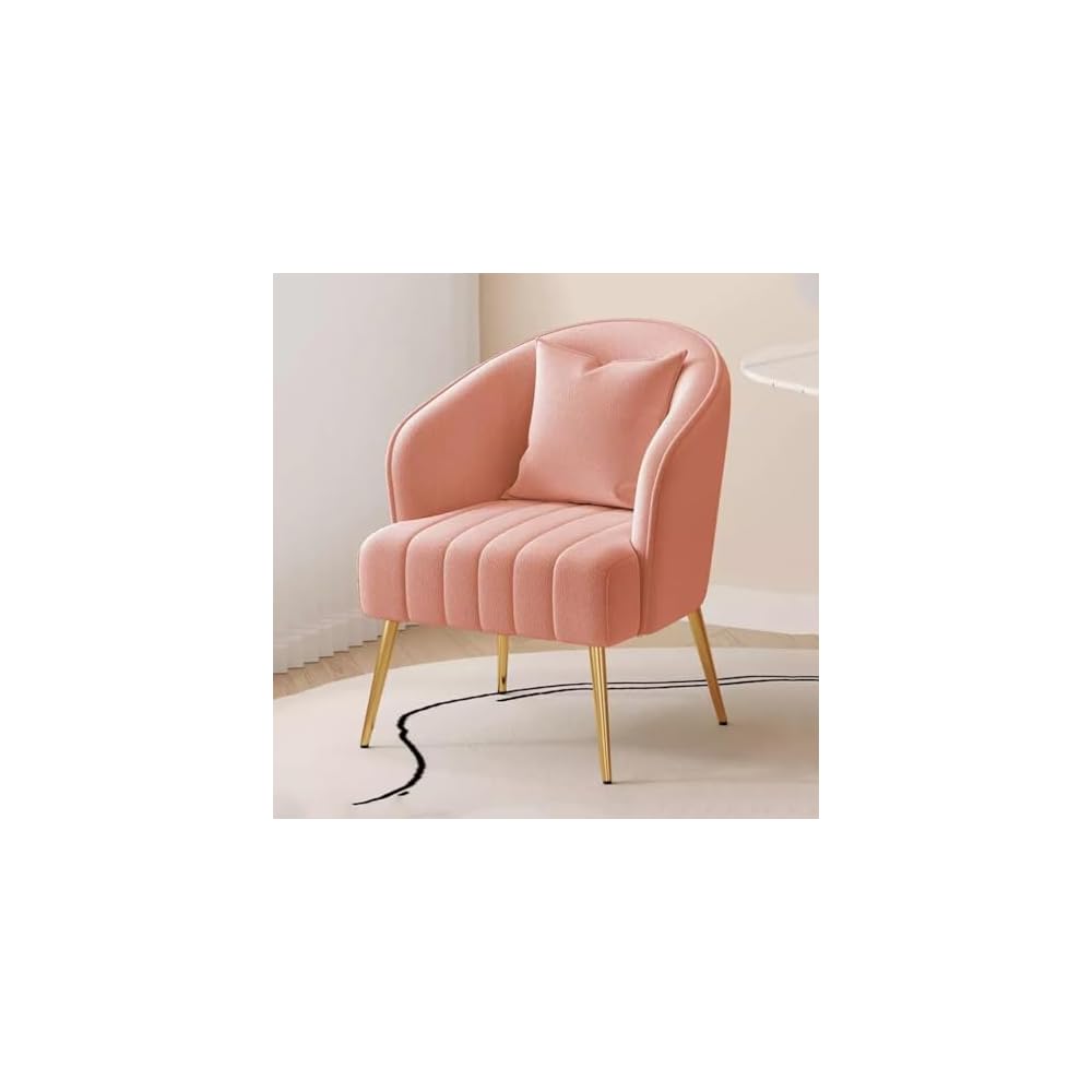 Modern Plush Living Room Chair Upholstery Lazy Chair Arm Chair with Pillows,Comfy Chair Bedroom Accent Chairs Sofa Seat Chair for Hotel Parlour Negotiation(White,Gold Legs)