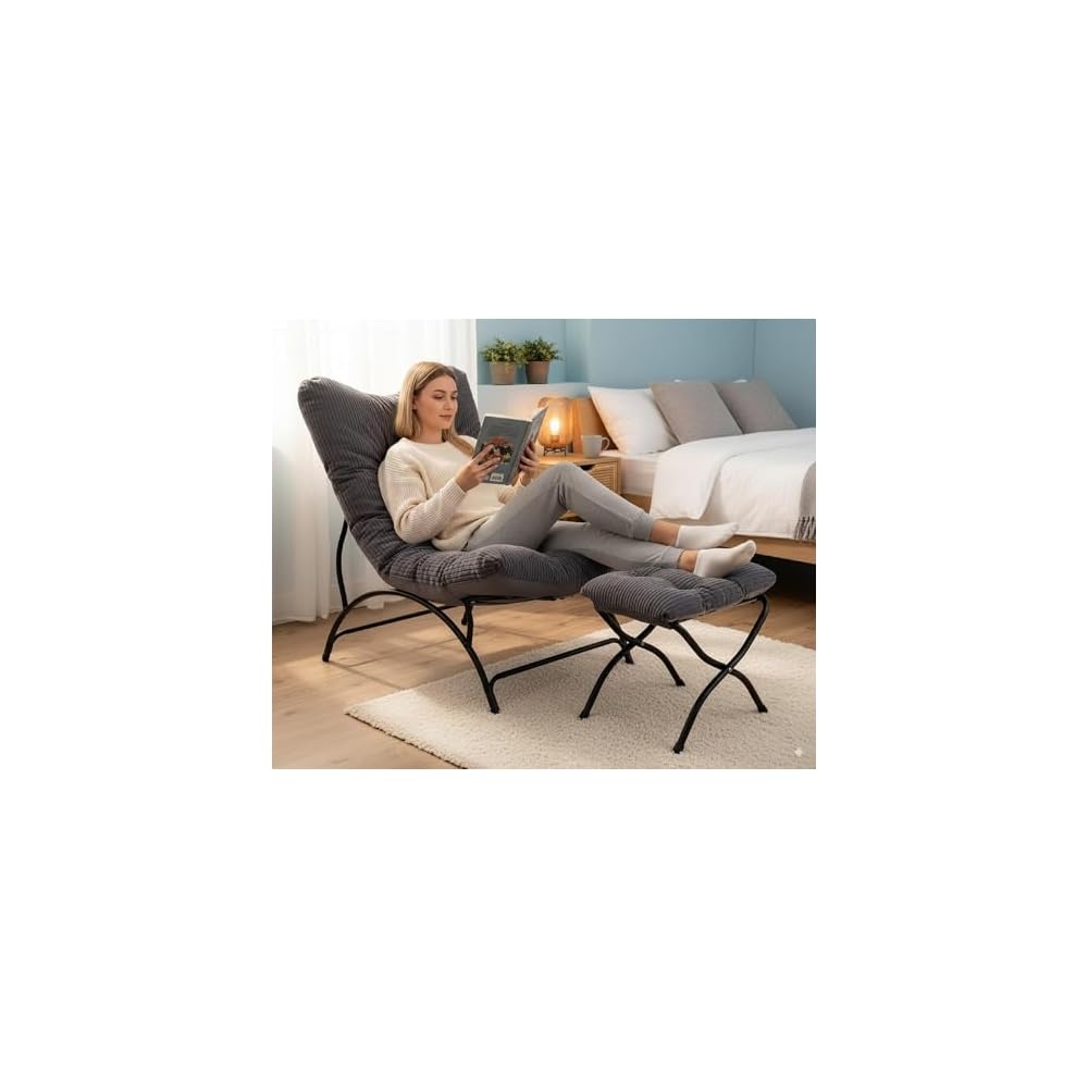Lazy Lounge Chair with Ottoman, Modern Living Room Chair, Dark Grey