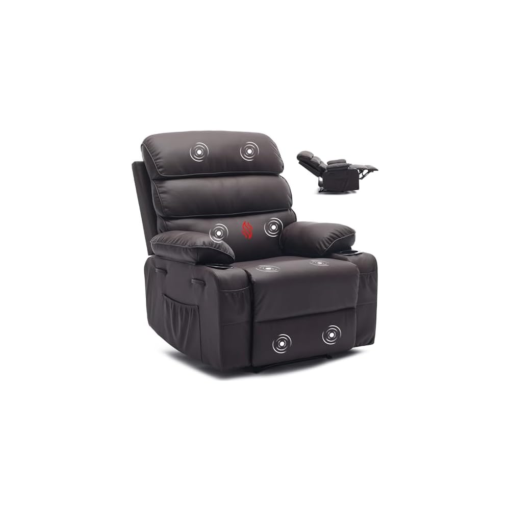 Extra Wide PU Leather Manual Recliner Chair for Adults with Massage & Heat, Oversized Lazy Lounge Chair with 1.5× Thickened Sponge Armrests & Backrest for Ultimate Comfort in Living Room or Bedroom