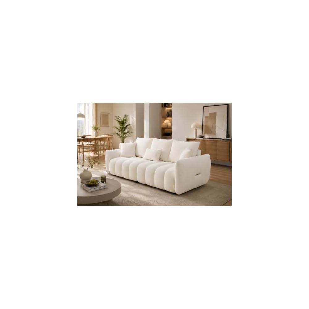 3-Seat Teddy Fabric Sofa with Channel Tufting, 79.5 in
