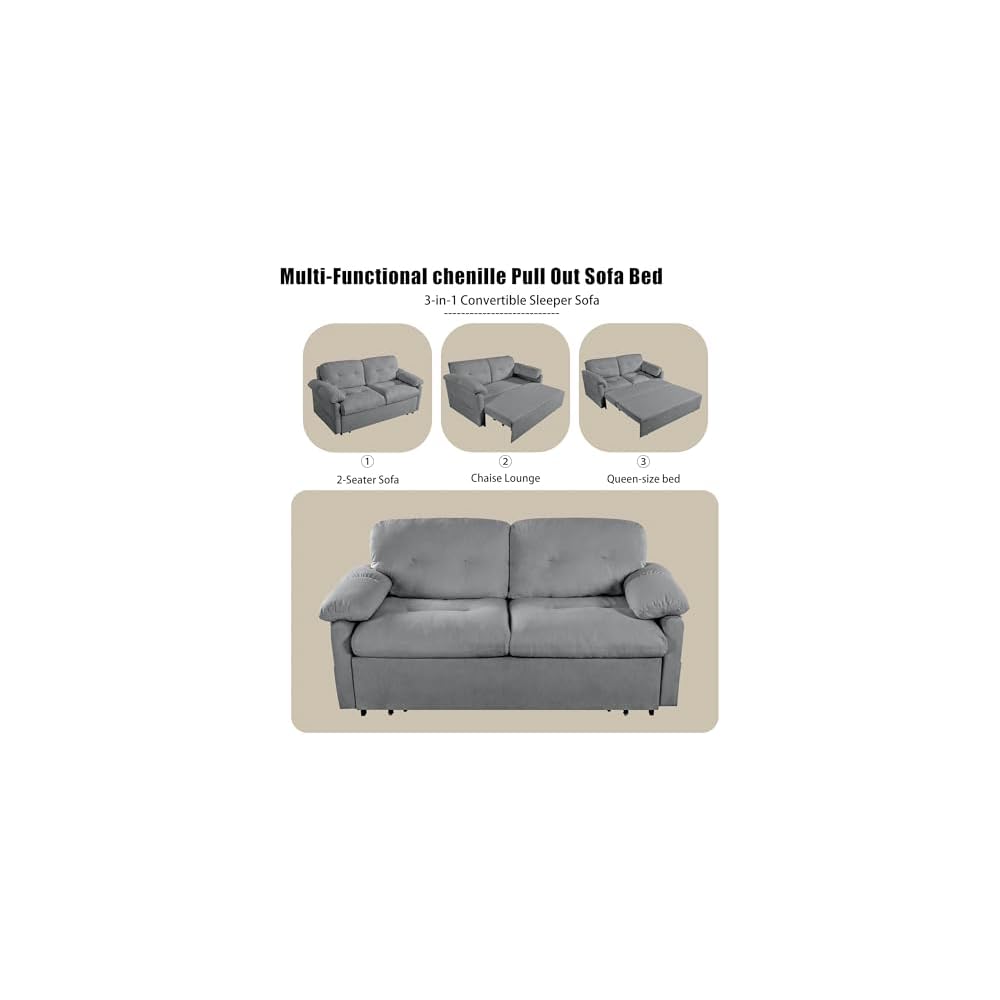71.65" 3-in-1 Convertible Sleeper Couch for Living Room,Gray