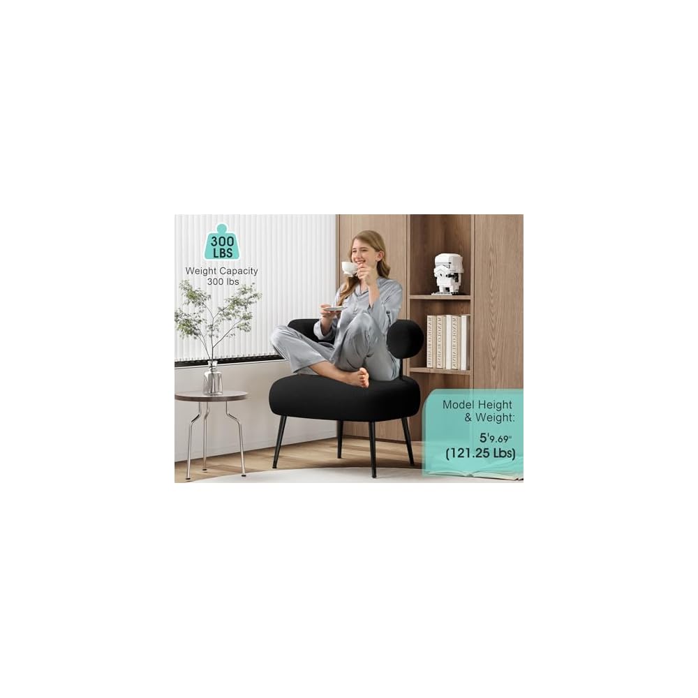 Mid Century Sherpa Boucle Accent Chair, Round Upholstered Barrel Arm Chair for Small Spaces, Fluffy Side Corner Sofa Chair for Living Room, Bedroom, Vanity, Office, Reading Nook