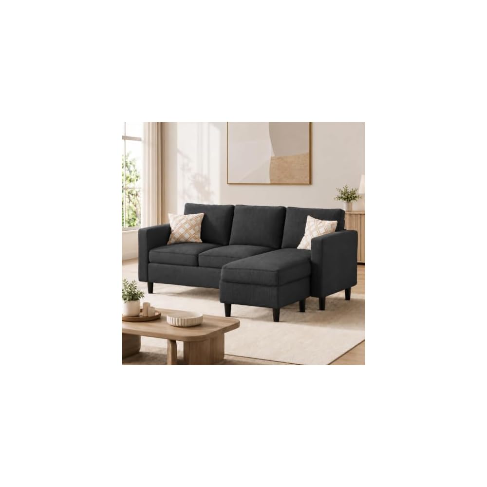 73.6" L-Shaped Small Sectional Sofa with Ottoman, Gray