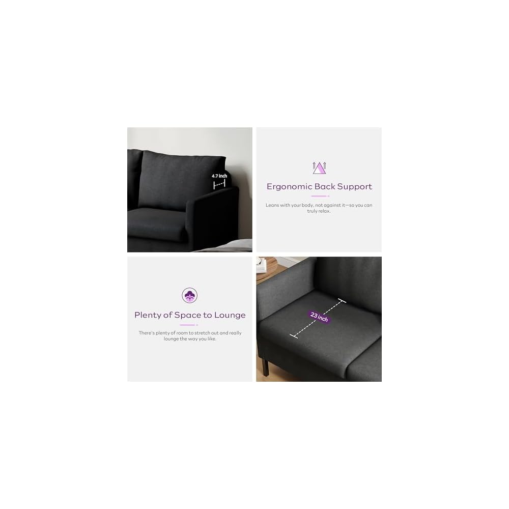 Dark Grey Linen Small Couch Loveseat, 2-Seat Sofa for Living Room