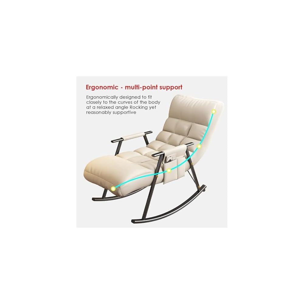 Modern Rocking Chair - Comfy Lounge Chair for Living Room & Bedroom, Stylish Armchair with Side Pockets, Light Grey Recliner for Relaxation