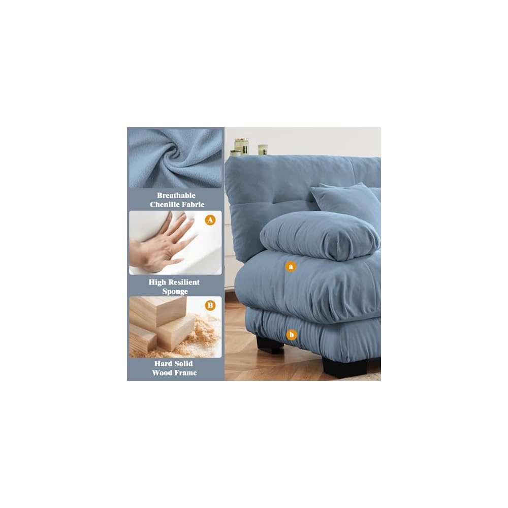Oversized Modular Velvet Sectional Cloud Sofa Couch with Movable Ottoman,Corner Sofa with Comfortable Armrests, Deep Seat, Convertible L or U Shaped Couch (Sky-Light Blue, 2 Seat +2 Ottoman)