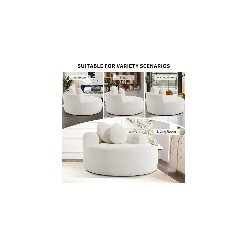 Round Sofa Bed Memory Foam Cloud Couch Convertible Sectional Sofa with 3 Pillows No Assembly Required Waffle Fabric Lounge Couch for Living Room Apartment Bedroom Office, Beige