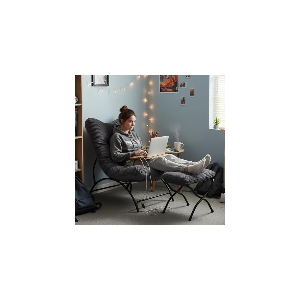 Lazy Lounge Chair with Ottoman, Modern Living Room Chair, Dark Grey