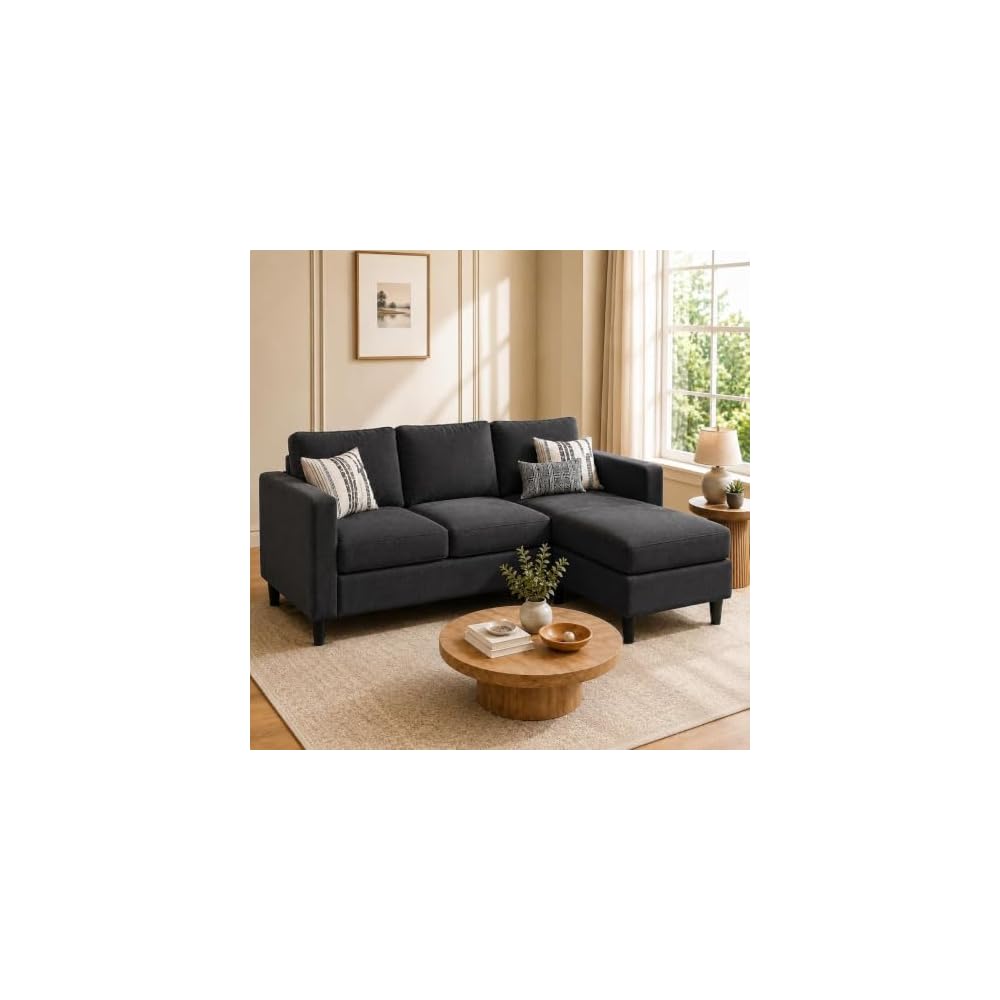 73.6" L-Shaped Small Sectional Sofa with Ottoman, Gray