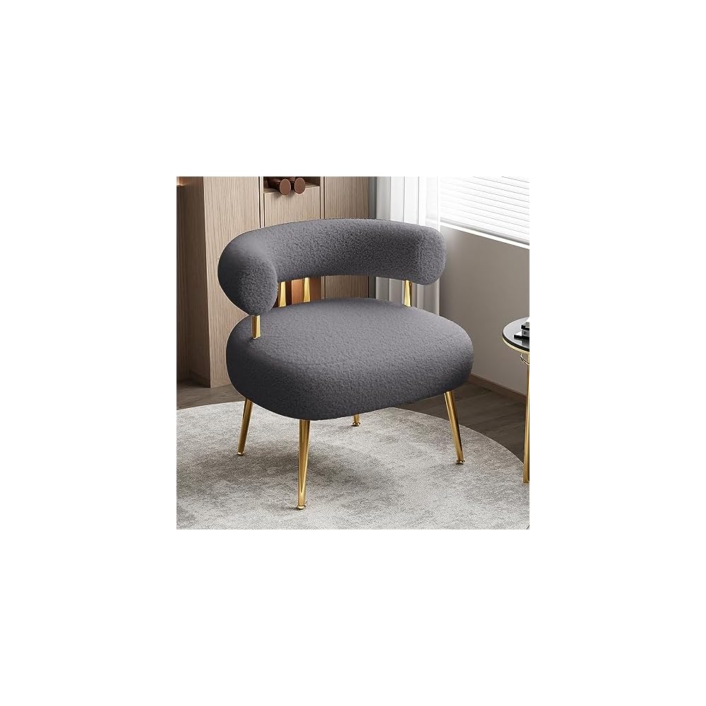 Mid Century Sherpa Boucle Accent Chair, Round Upholstered Barrel Arm Chair for Small Spaces, Fluffy Side Corner Sofa Chair for Living Room, Bedroom, Vanity, Office, Reading Nook