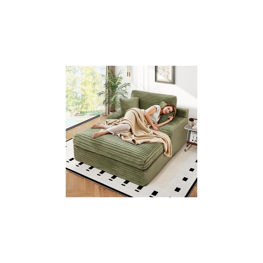 57.5" Oversized Chaise Lounge Chair Indoor - Upholstered Sofa Bed with Cushions and Armrests Sleeper Chair - Plush Bed for Living Room(Green