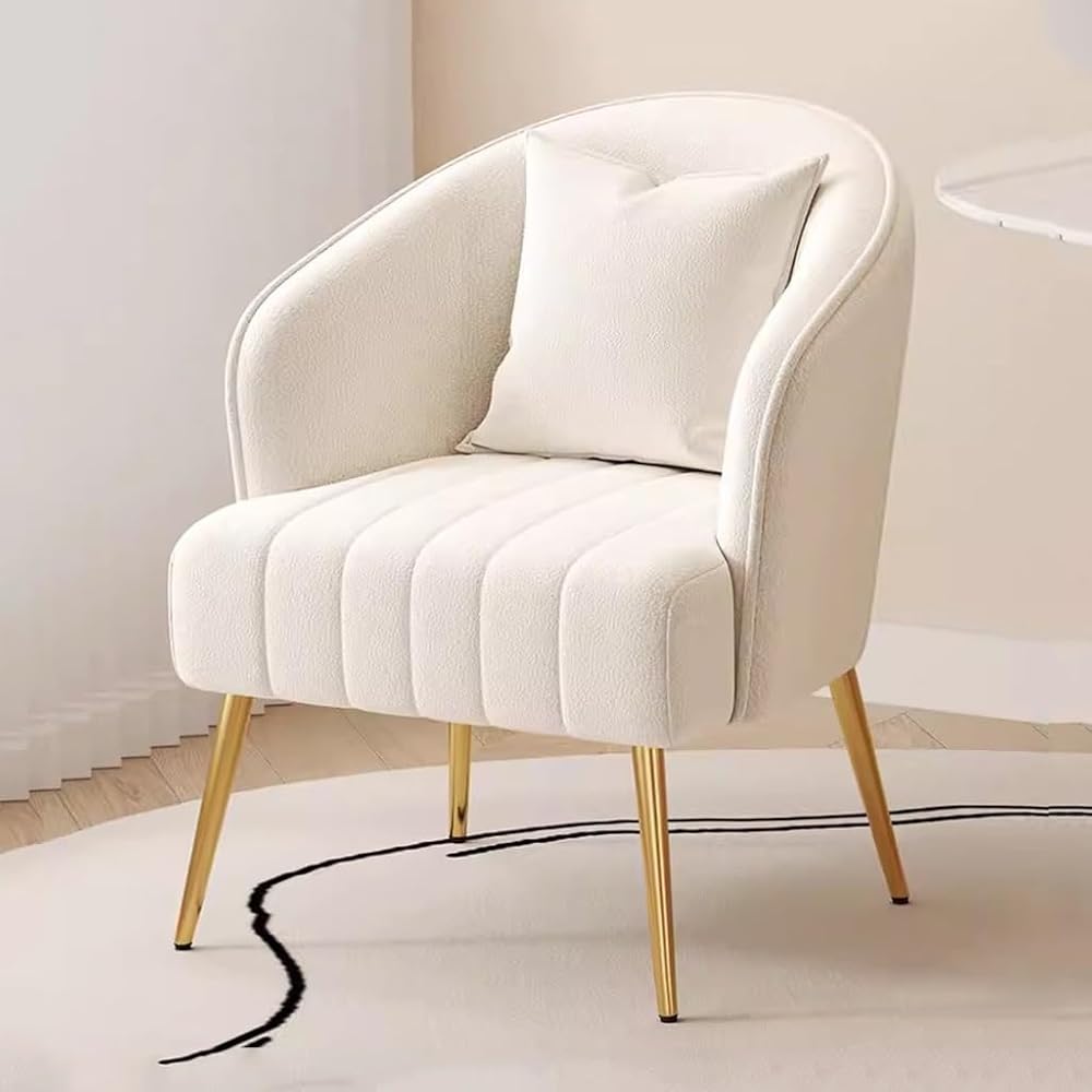 Modern Plush Living Room Chair Upholstery Lazy Chair Arm Chair with Pillows,Comfy Chair Bedroom Accent Chairs Sofa Seat Chair for Hotel Parlour Negotiation(White,Gold Legs)
