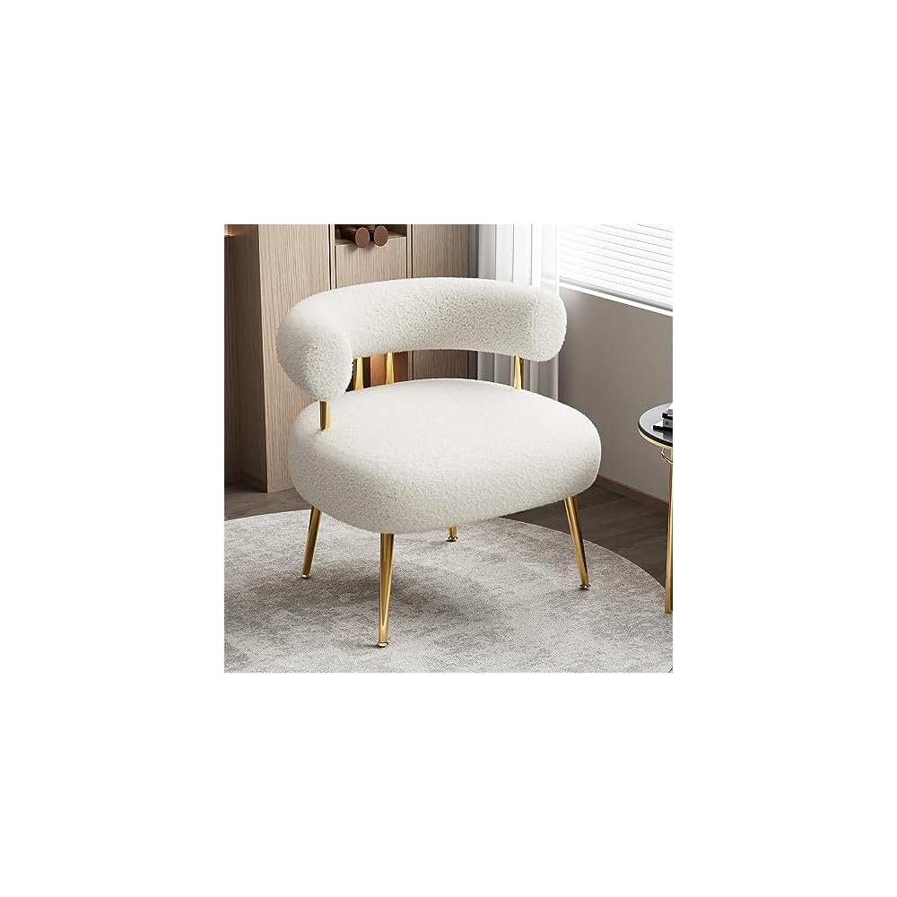 Mid Century Sherpa Boucle Accent Chair, Round Upholstered Barrel Arm Chair for Small Spaces, Fluffy Side Corner Sofa Chair for Living Room, Bedroom, Vanity, Office, Reading Nook
