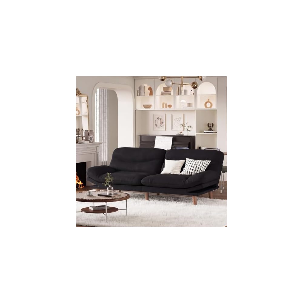 67'' Convertible Futon Sofa Bed, Modern Linen Loveseat, Black