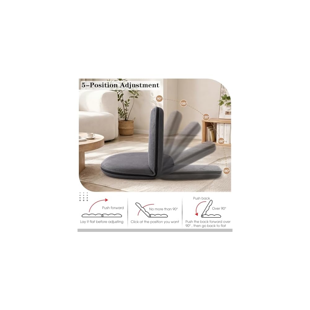 1 Pcs Floor Chair with Back Support, 5 Foldable Position, Grey