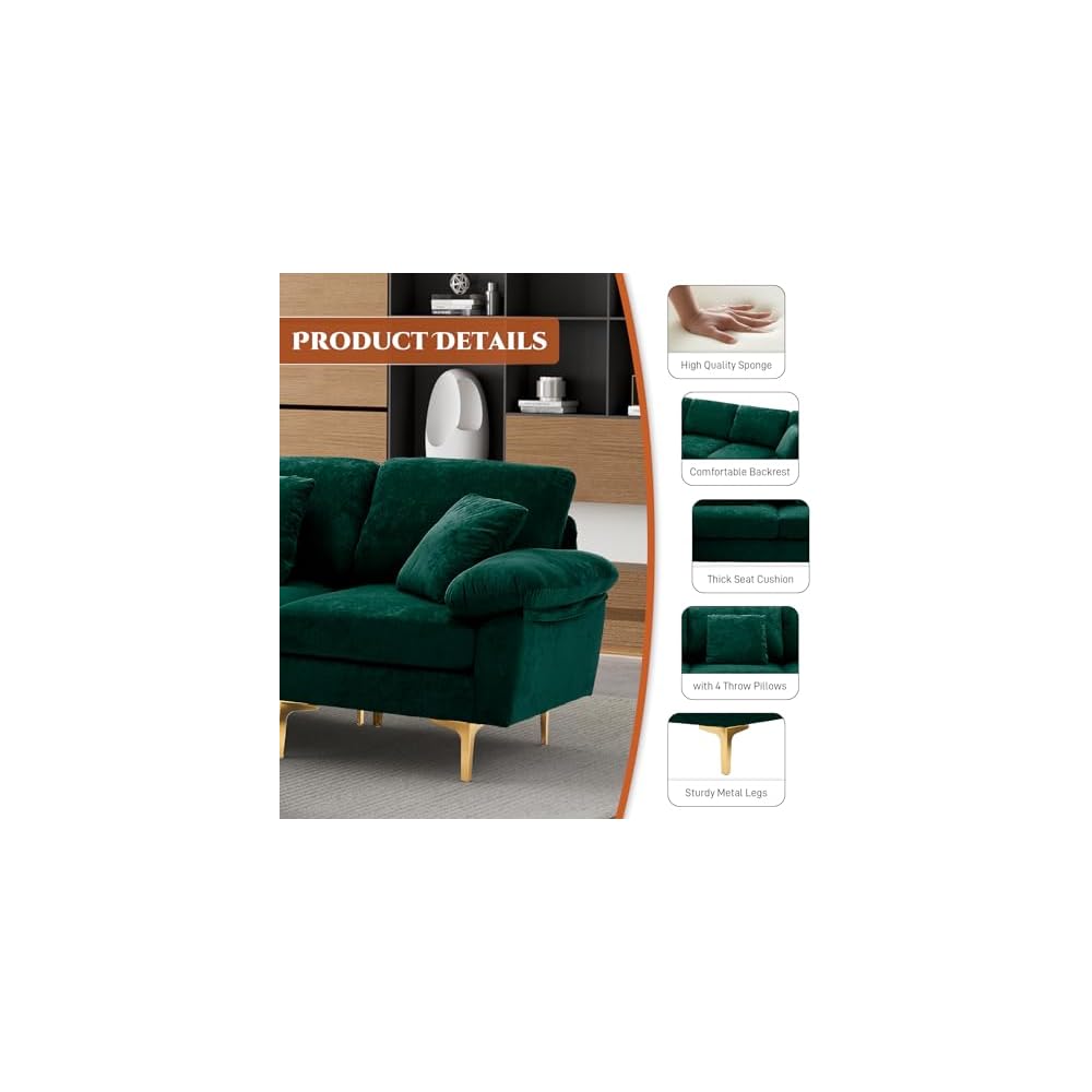114" U-Shaped Modular Sectional Sofa for Living Room, Green