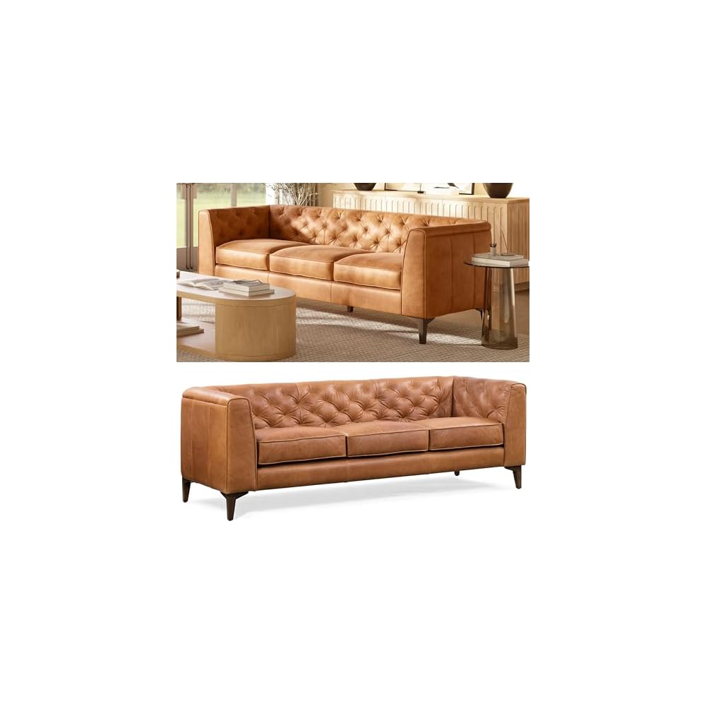 Essex 40" Lounge Chair – Full-Grain Pure-Aniline Italian Leather, Tufted Back & Arms, Feather-Down Cushioning, Walnut Wood Legs - Cognac Tan