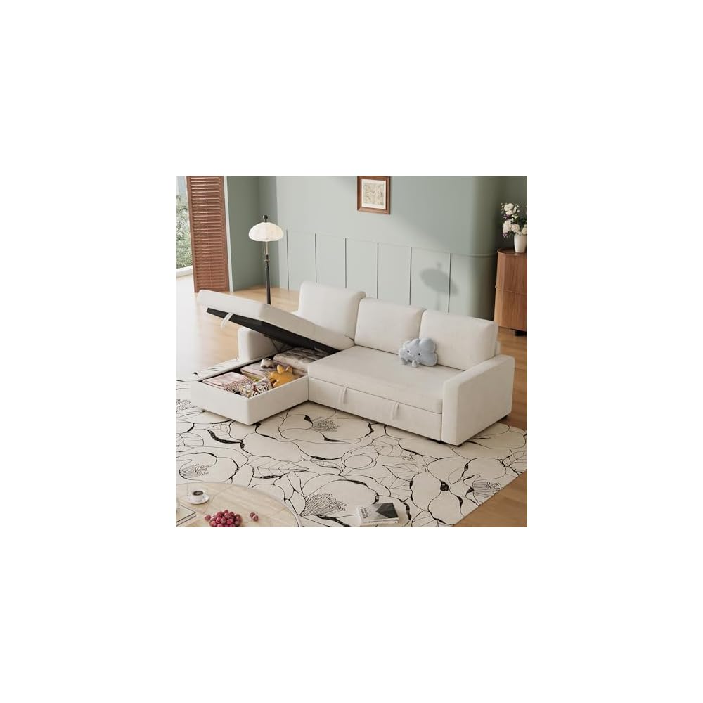 81" L Shaped Convertible Sleeper Sectional Sofa Bed, Beige