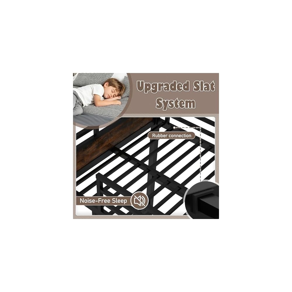 Full XL Over Full XL Bunk Bed, Separable Bunk Beds for Kids, Converts to Loft Bed & Platform Bed, Heavy Duty Metal Bunkbed with Guardrails, No Box Spring Needed, Walnut