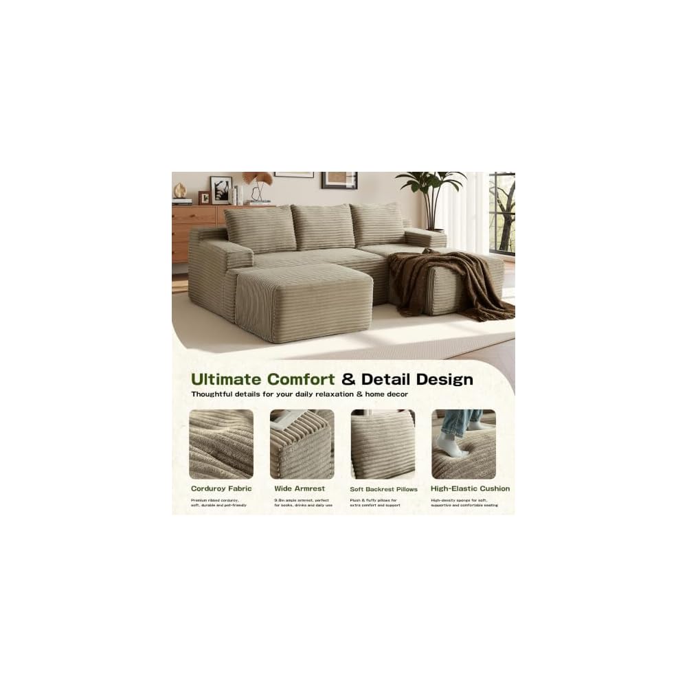 Boneless Couch Comfy Sectional Couches for Living Room,U Shaped Modular Cloud Couch Sofa, Minimalist Modular Sectional Sofa with Deep Seat