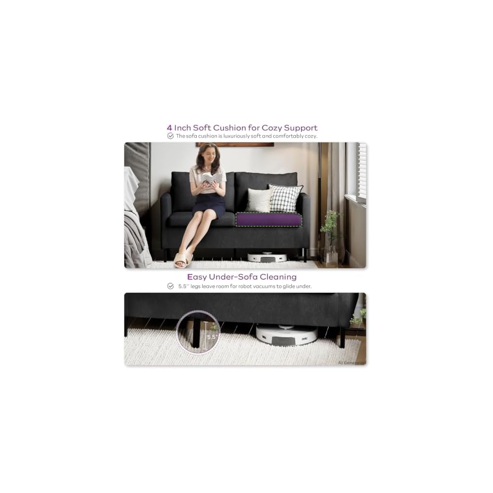 Dark Grey Linen Small Couch Loveseat, 2-Seat Sofa for Living Room