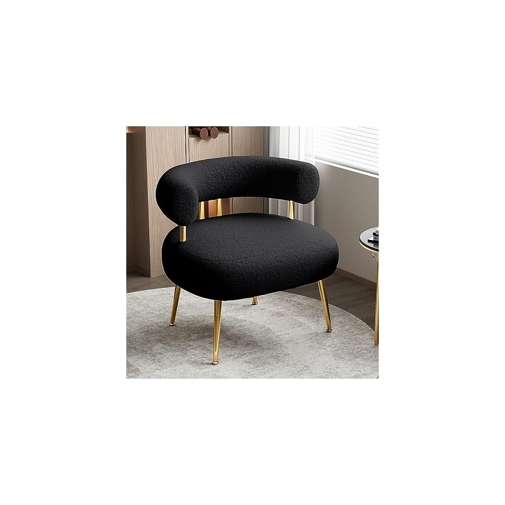 Mid Century Sherpa Boucle Accent Chair, Round Upholstered Barrel Arm Chair for Small Spaces, Fluffy Side Corner Sofa Chair for Living Room, Bedroom, Vanity, Office, Reading Nook