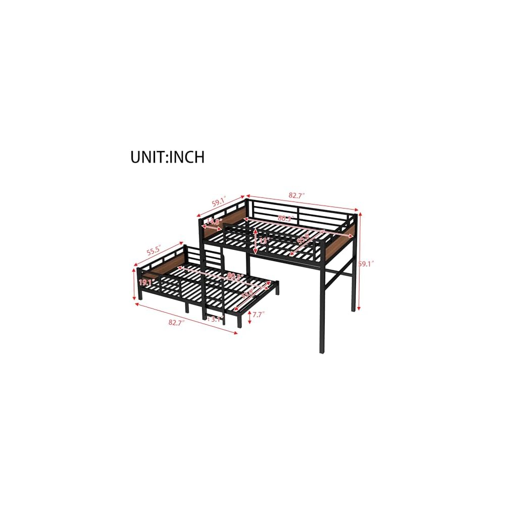 Full XL Over Full XL Bunk Bed, Separable Bunk Beds for Kids, Converts to Loft Bed & Platform Bed, Heavy Duty Metal Bunkbed with Guardrails, No Box Spring Needed, Walnut
