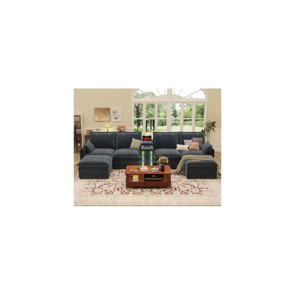 141'' Modular Sectional Sofa, Smart Chenille U Shaped Couch, Dark Grey