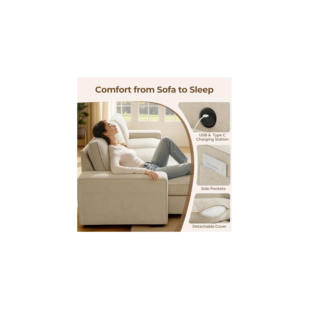 97in L-Shaped Sectional Sofa with Storage Chaise, 3-Seater Couch, Beige