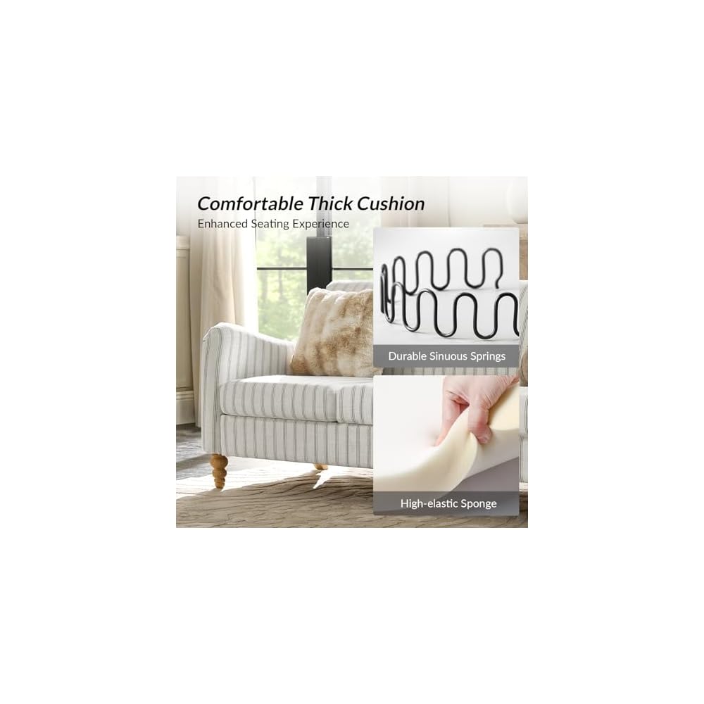 3 Piece Living Room Sofa Set, Loveseat & 3-Seater & Recliner Chair, Comfy Upholstered Farmhouse with Rolled Arms and Solid Wood Legs, Stripe Sectional Sofa Set for Living Room