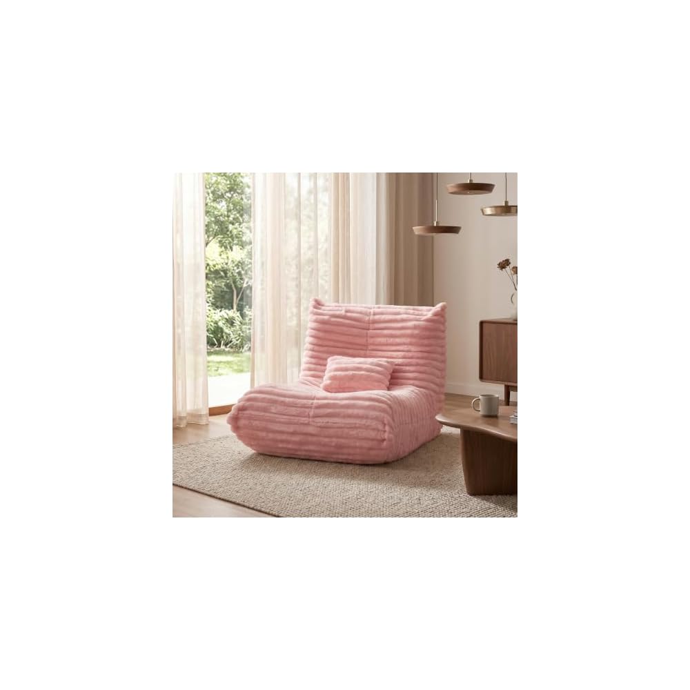 Bean Bag Chair for Adults, Giant Memory Foam Floor Sofa with Lumbar Pillow, Oversized Corduroy Beanbag Couch, Comfy Lounge Chair for Living Room, Bedroom, Apartment, Reading, Gaming, Pink
