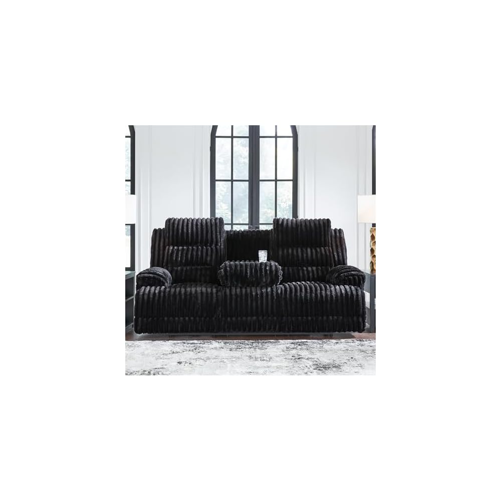 Signature Design by Ashley Power Reclining Sofa, Drop Down Table, Higgesbee