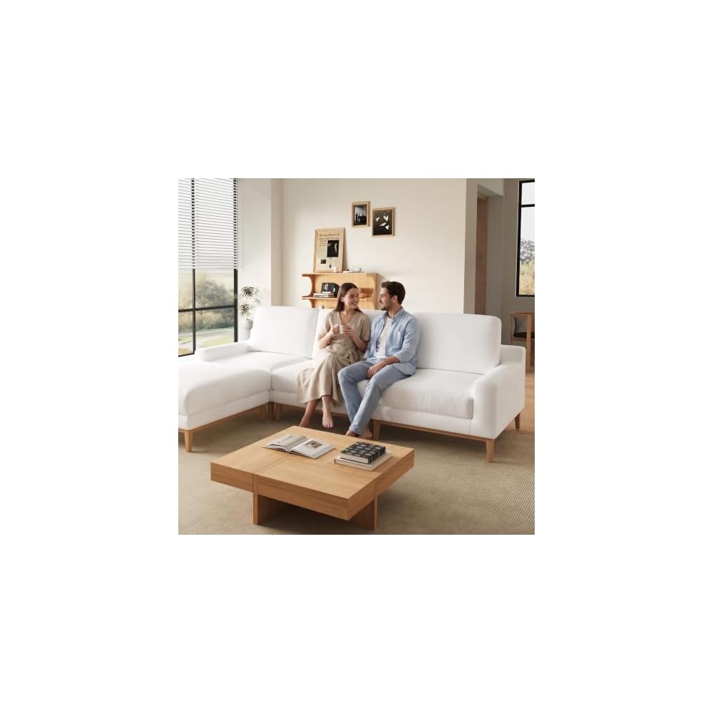 156" U Shape Modern Sofa with 2 Ottoman, Oversized Luxury Sectional Modular Sofa, Deep Seat Cloud Couch, 4 Seat Couch with Solid Wood Leg, White
