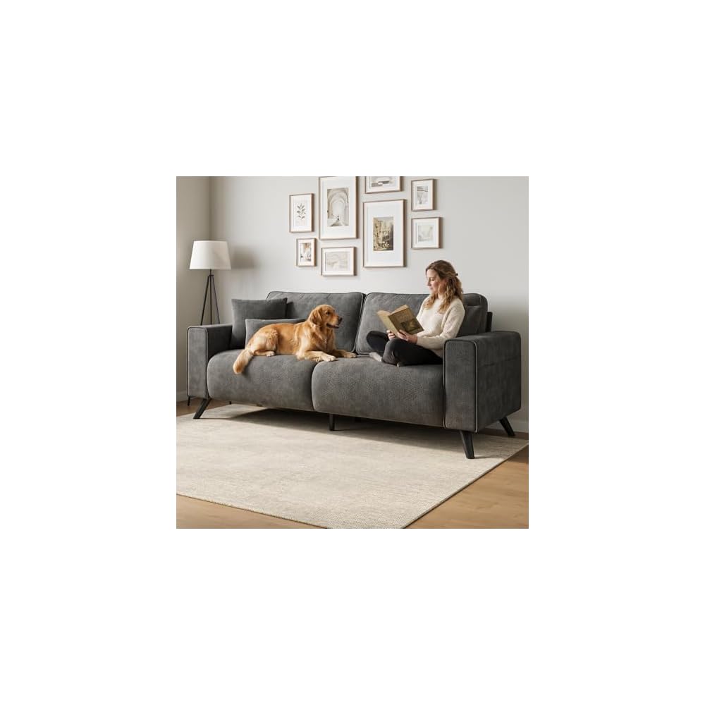 85" Loveseat Sofa, Chenille Couch with Deep Seat, Dark Grey