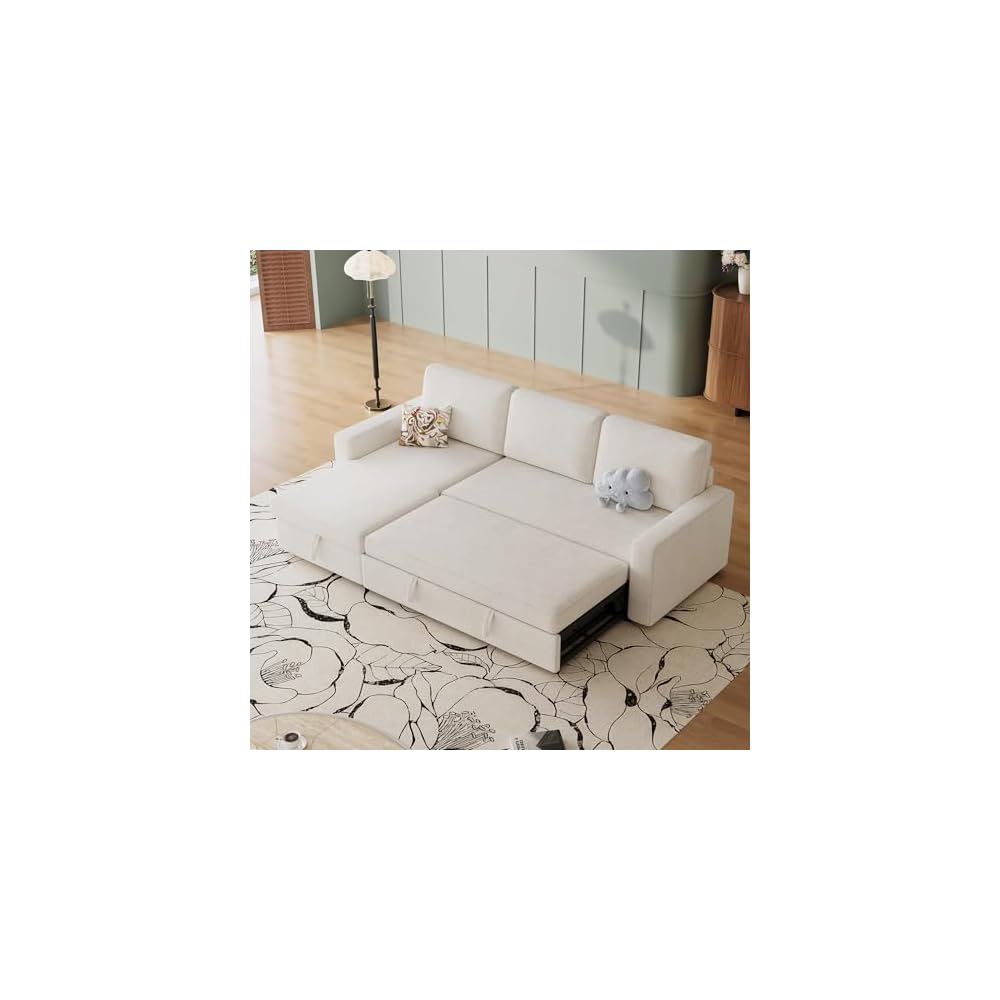 81" L Shaped Convertible Sleeper Sectional Sofa Bed, Beige