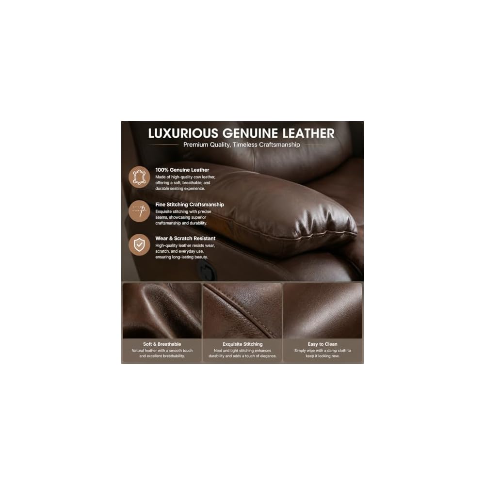 63'' Genuine Leather Manual Reclining Loveseat Sofa Couch for Living Room/Home Theater/Office/RV