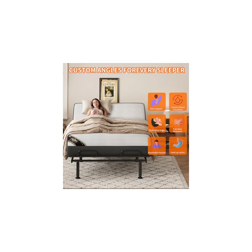 79"x54" Full Size Adjustable Bed with 5" Memory Mattress, Electric Adjustable Bed Frame with Remote, Ergonomic Bed Base with Head & Foot Incline,Zero Gravity, 6 Height-Adjustable Legs