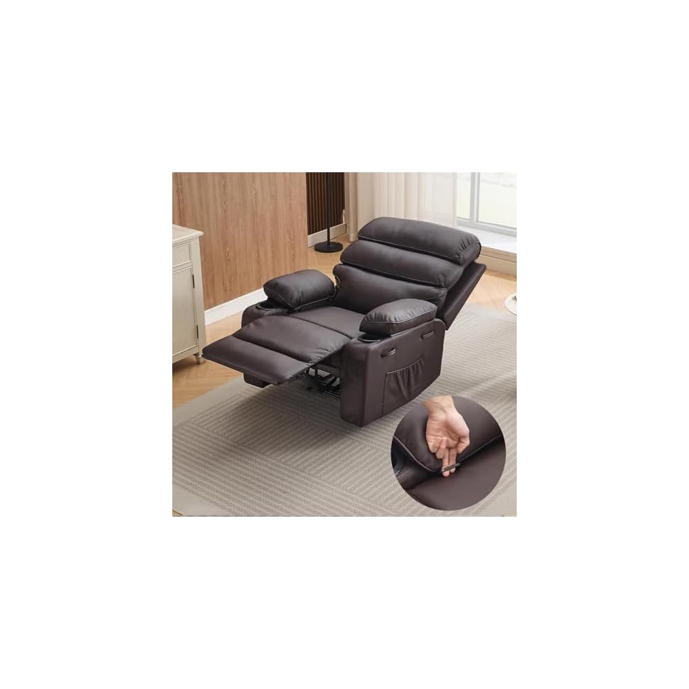 Extra Wide PU Leather Manual Recliner Chair for Adults with Massage & Heat, Oversized Lazy Lounge Chair with 1.5× Thickened Sponge Armrests & Backrest for Ultimate Comfort in Living Room or Bedroom