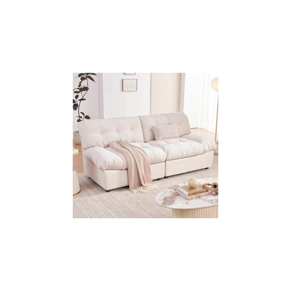 80" Chenille Cloud Deep Seat Overstuffed Couches for Living Room, Cozy Comfy Cloud Sofa with Solid Wood Frame, Modern Loveseat Sofa Couch for Small Spaces, Pillow-Designed Armrest Couch, Beige