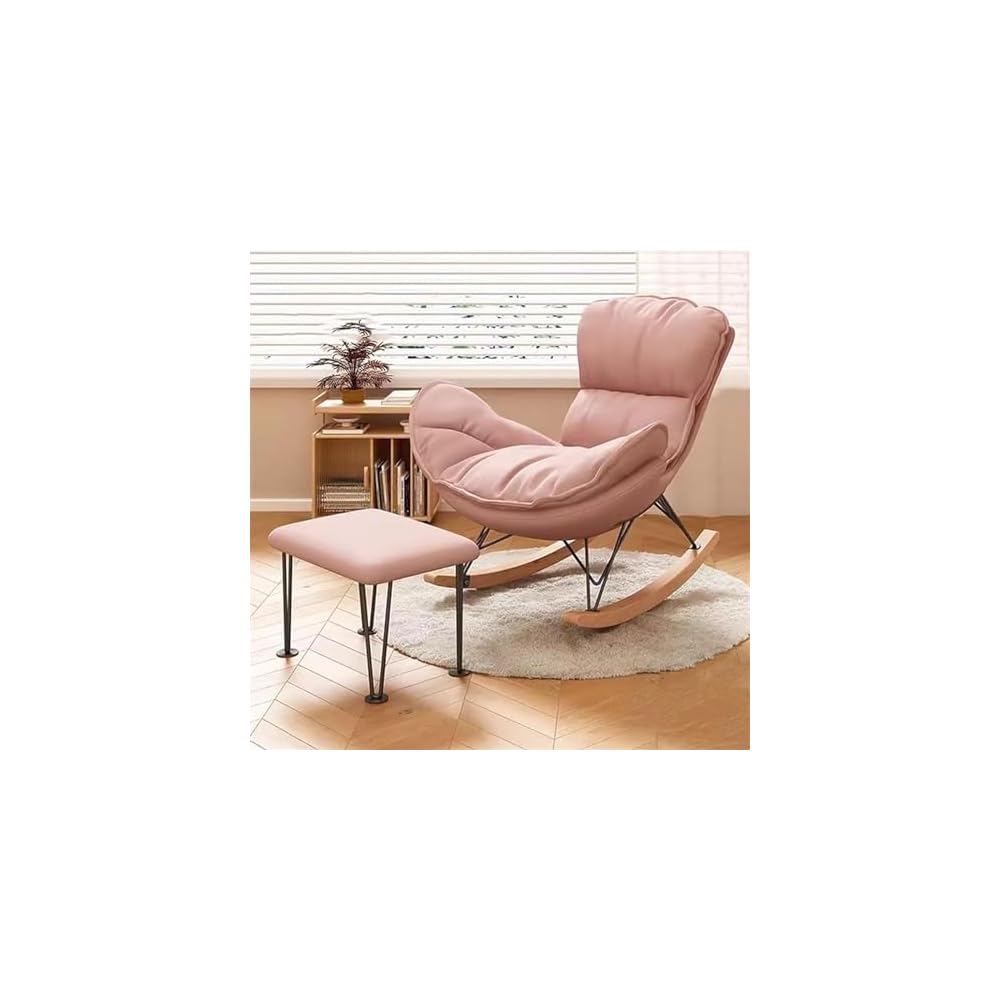 Modern Upholstered Rocking Recliner Sofa Chair with Ottoman - High Back Comfy Armchair for Living Room & Bedroom, Stylish Pink Chair for Home Leisure