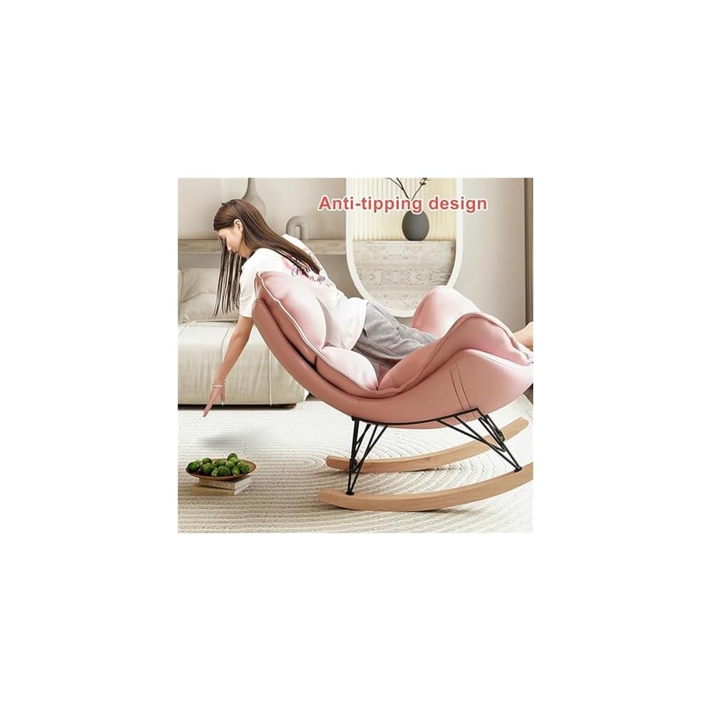 Modern Upholstered Rocking Recliner Sofa Chair with Ottoman - High Back Comfy Armchair for Living Room & Bedroom, Stylish Pink Chair for Home Leisure