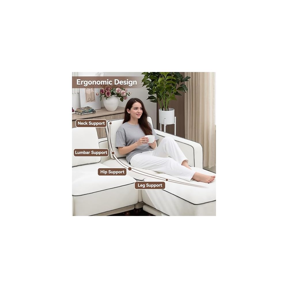 146" Modular Sectioanl Sofa, Oversized 4-Seater Cloud Couches for Living Room, Comfy Deep Seat Couches with Wooden Leg, Armrets, Chenille White