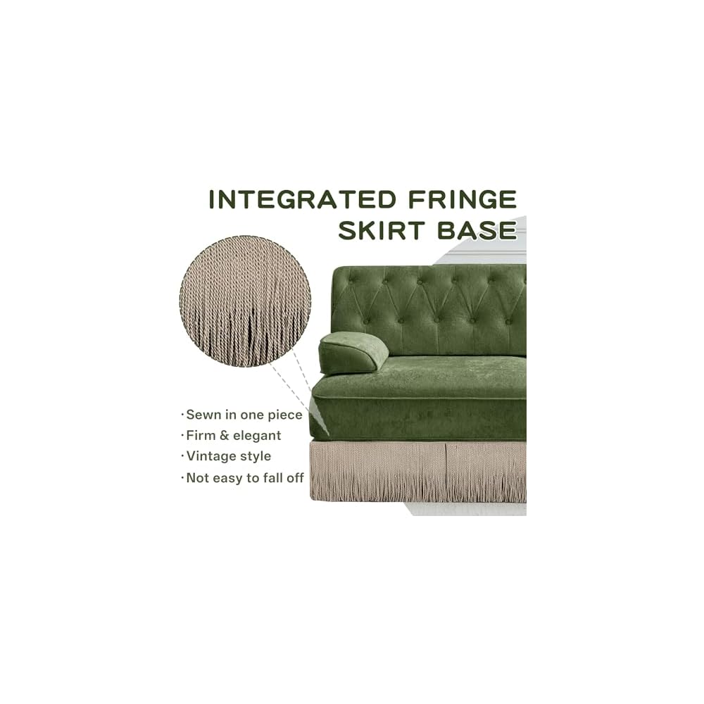 Green Velvet Chesterfield Loveseat Sofa with Ottoman, Sectional Couch