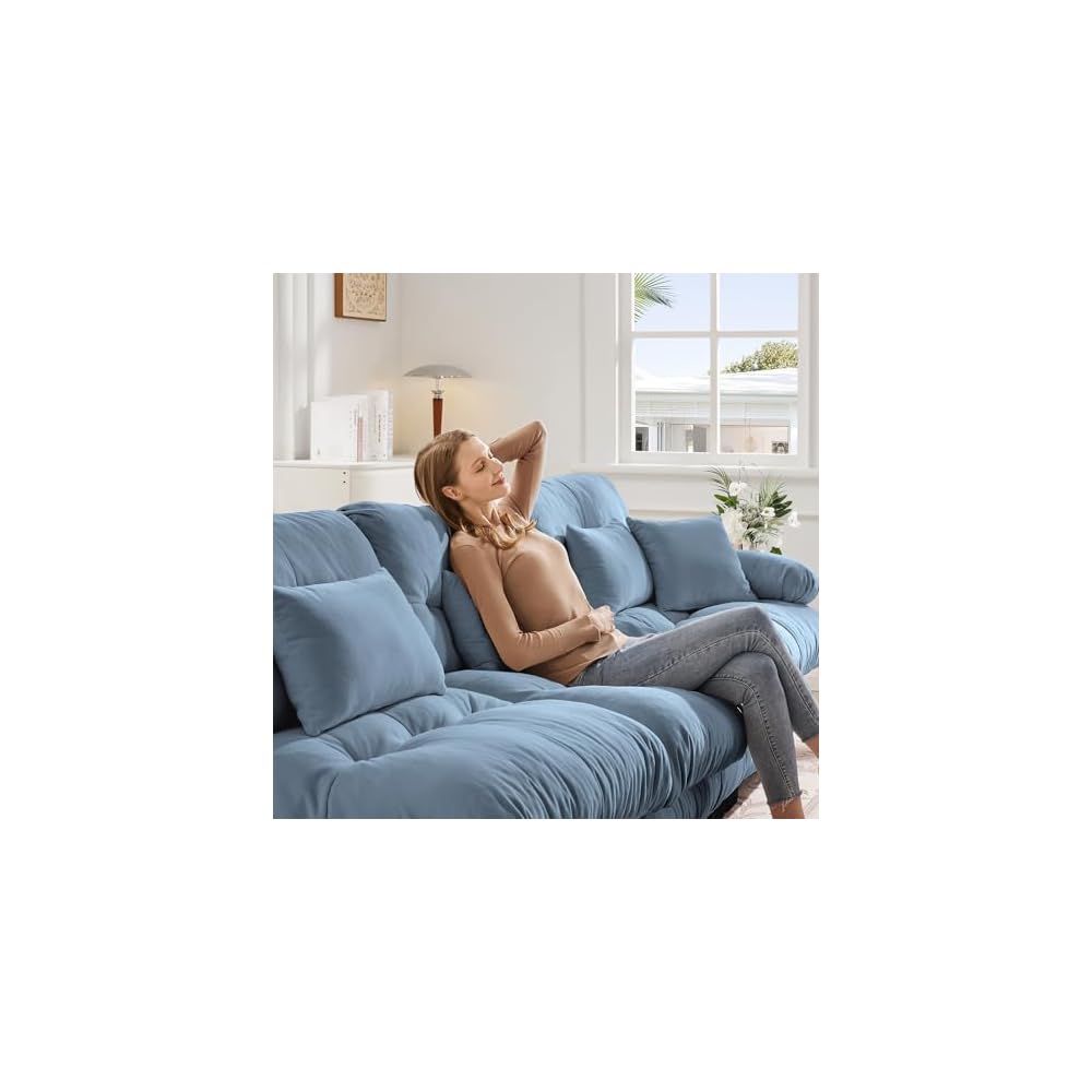 Oversized Modular Velvet Sectional Cloud Sofa Couch with Movable Ottoman,Corner Sofa with Comfortable Armrests, Deep Seat, Convertible L or U Shaped Couch (Sky-Light Blue, 2 Seat +2 Ottoman)