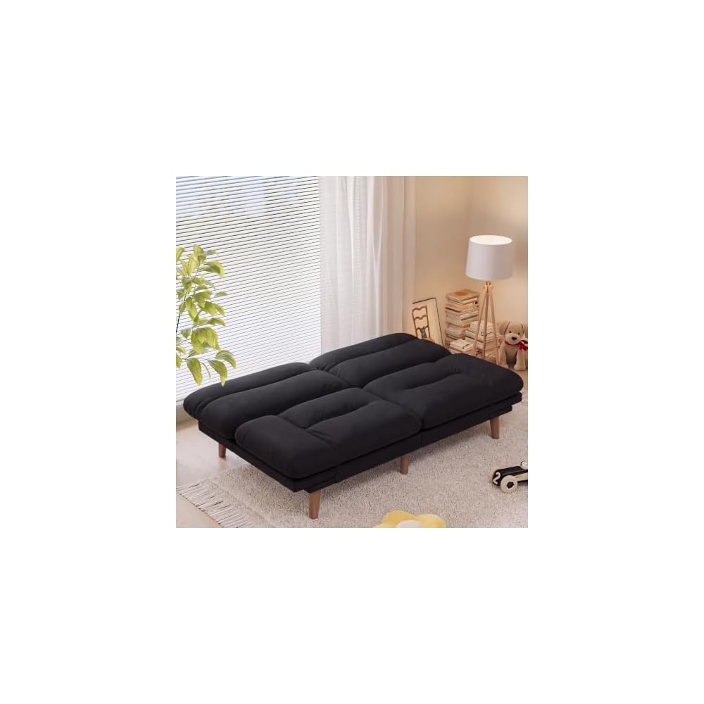 67'' Convertible Futon Sofa Bed, Modern Linen Loveseat, Black